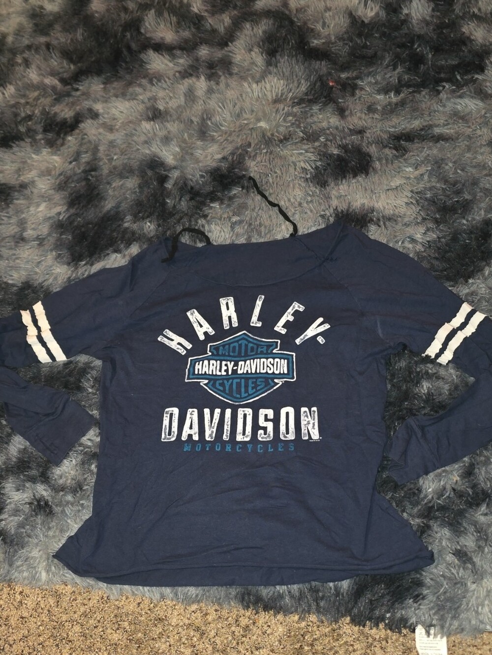 Harley-Davidson Navy Long Sleeve Tee with White Sleeve Stripes